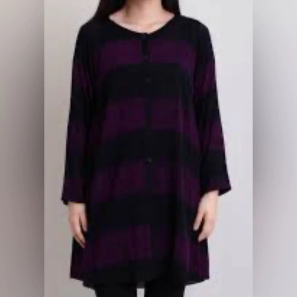 NWT  Blue Sky Clothing Sylvia Tunic purple black dress 3/4 sleeve Sz 1X - Picture 1 of 11